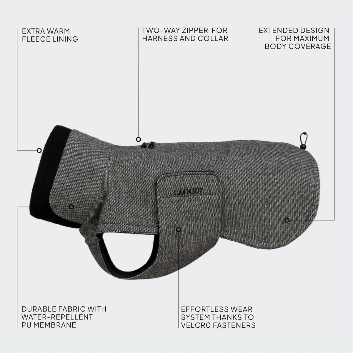 Hondenjas Brooklyn Lang Tweed Zwart