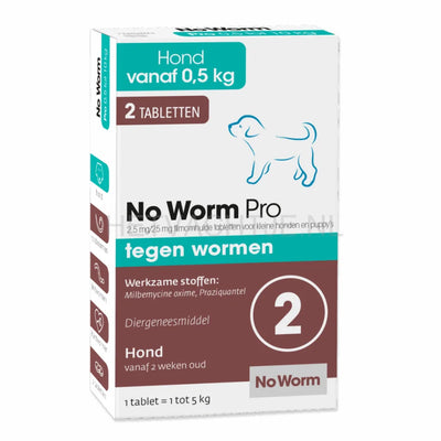 No Worm - PRO ontwormingsmiddel voor honden Ontwormen / 2 tabletten / Pups & kleine honden (tot 5kg) Apotheek