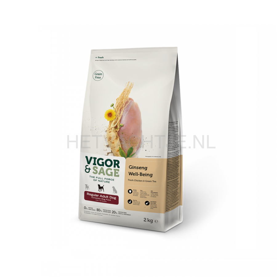 Vigor & Sage Ginseng Well-Being Regular Volwassen Middelgrote Hondenrassen Hondenvoeding