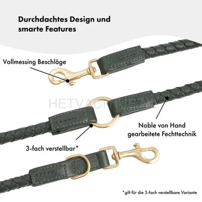 William Walker - Hoogwaardige leren hondenriem Twisted Dark Moss