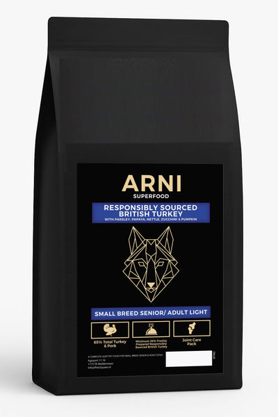 ARNI Superfood - Small Breed Senior Dog Responsibly Sourced British Turkey with Parsley, Papaya, Nettle, Zucchini and Pumpkin