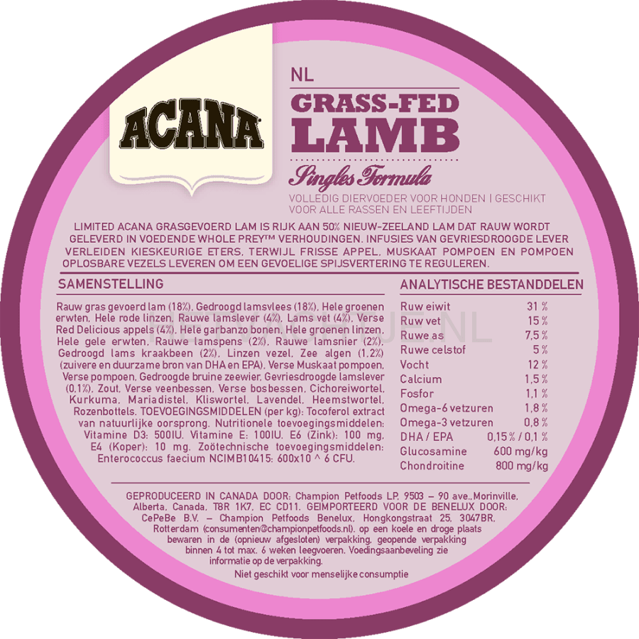 Acana Singles Grass-Fed Lamb Hond Hondenvoeding