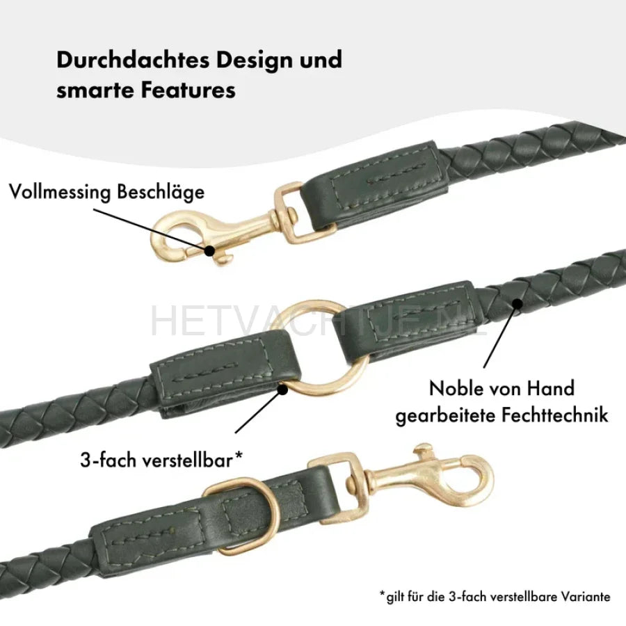 William Walker - Hoogwaardige leren hondenriem Twisted Dark Moss